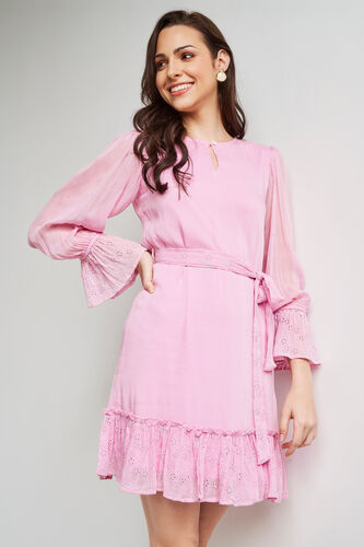 Pink Solid Straight Dress, Pink, image 4